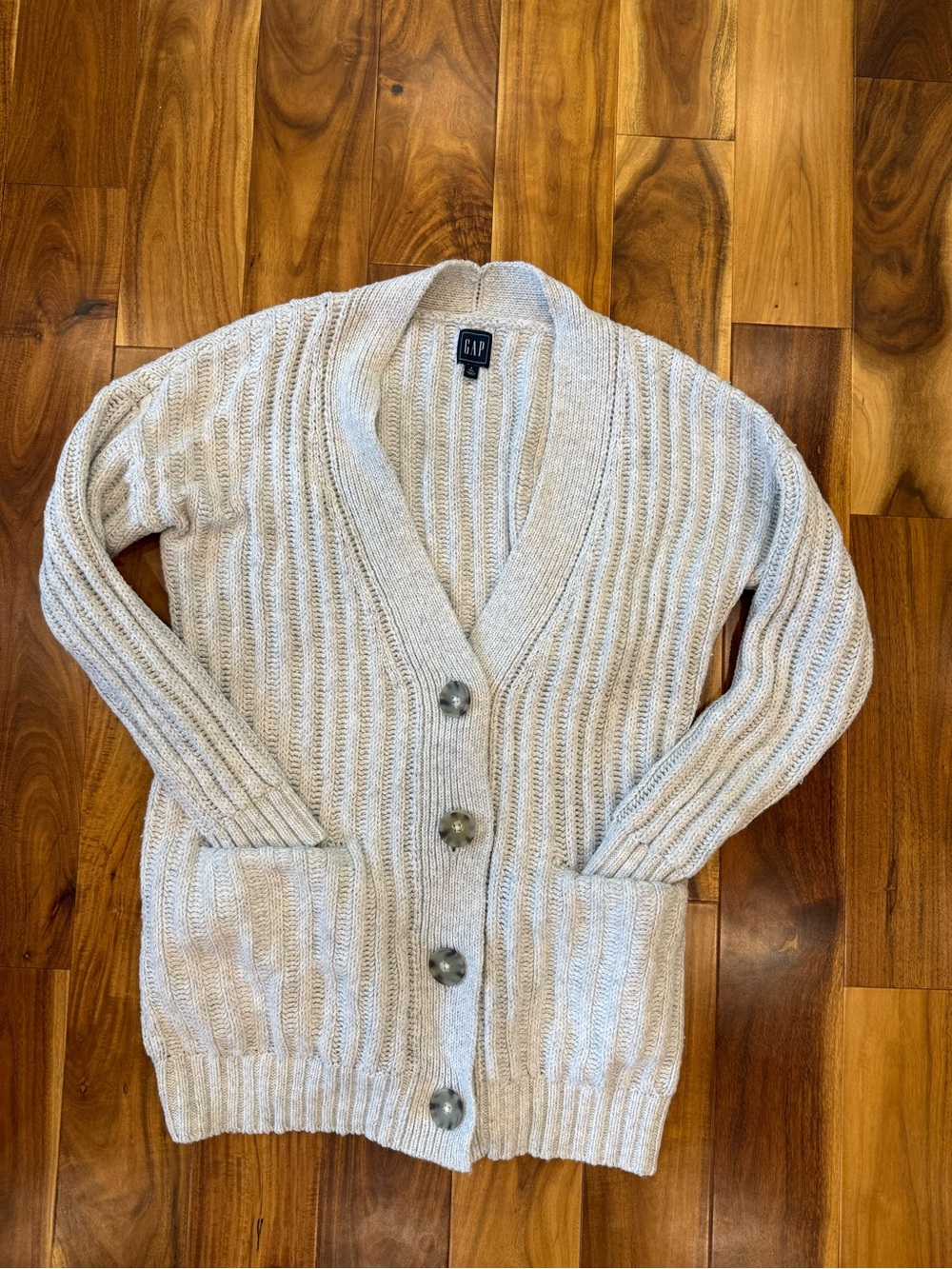GAP Light Gray Ribbed Button-Up Cardigan - Picture 2 of 4